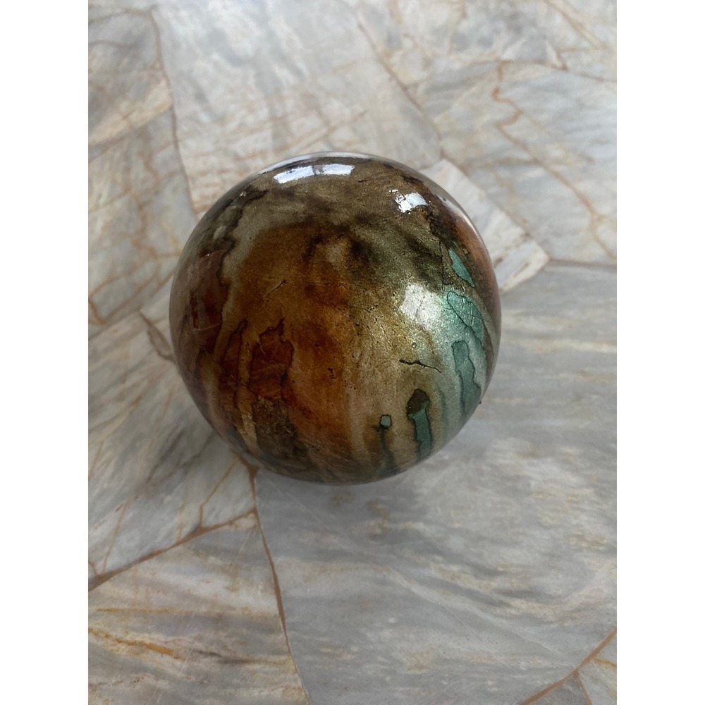 Pier 1 Imports Decorative Ceramic Orb Sphere Bronze Green Metallic 4‎ Inch